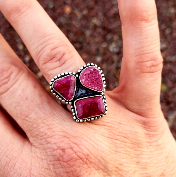 New Cherry Ruby and Druzy 925 Silver Ring. - Picture 2 of 14